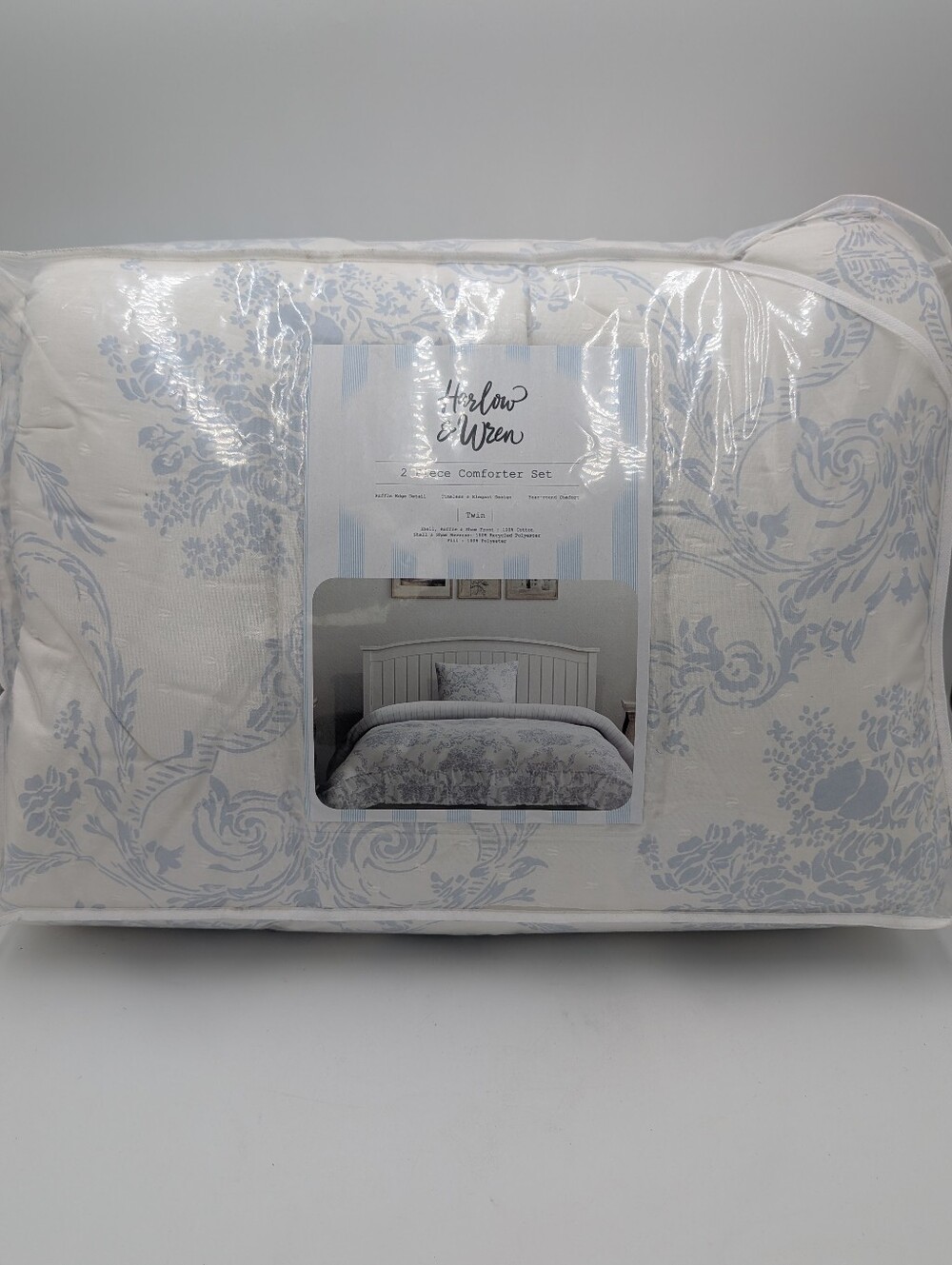 Harlow & Wren Twin Comforter Ruffle Soft Blue & White